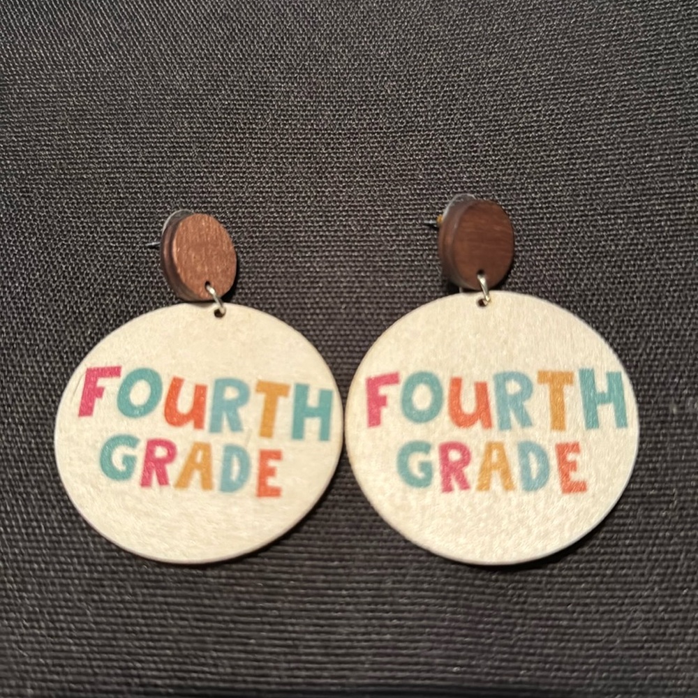 Wooden Fourth Grade earrings. Lightweight.